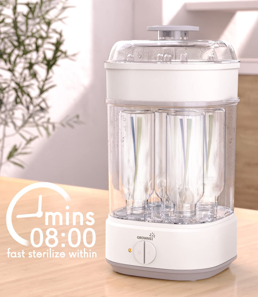 GROWNSY bottle sterilizer top lid open for easy loading and quick setup