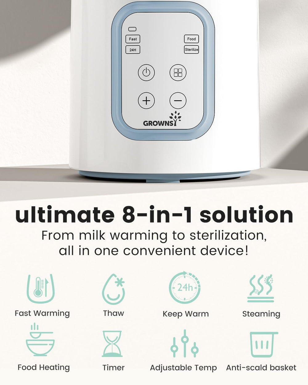 GROWNSY Bottle Warmer with digital display showing precise temperature control.