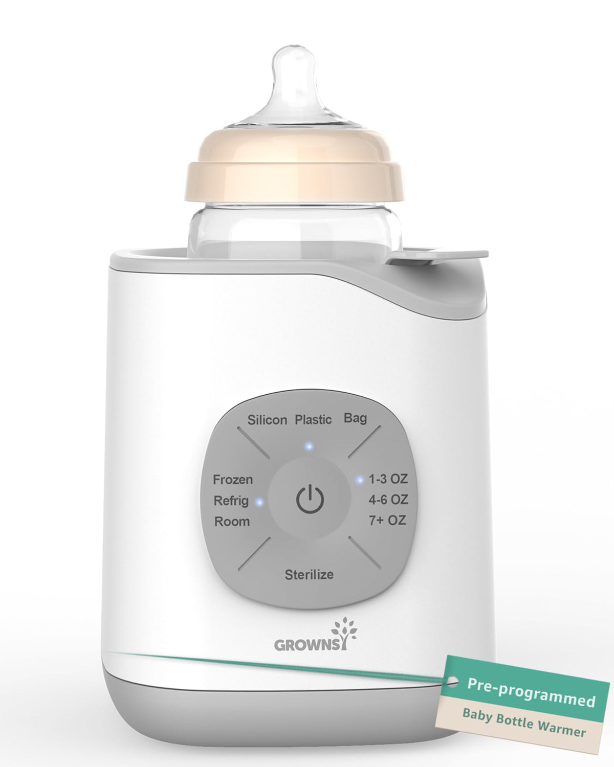 GROWNSY Bottle Warmer front view shows compact design for quick, uniform warming.