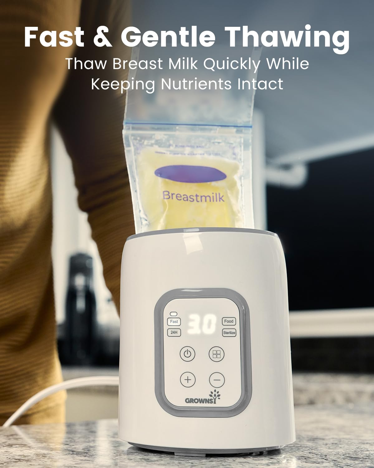 Grownsy bottle warmer keeps milk warm for convenient at-bed feeding