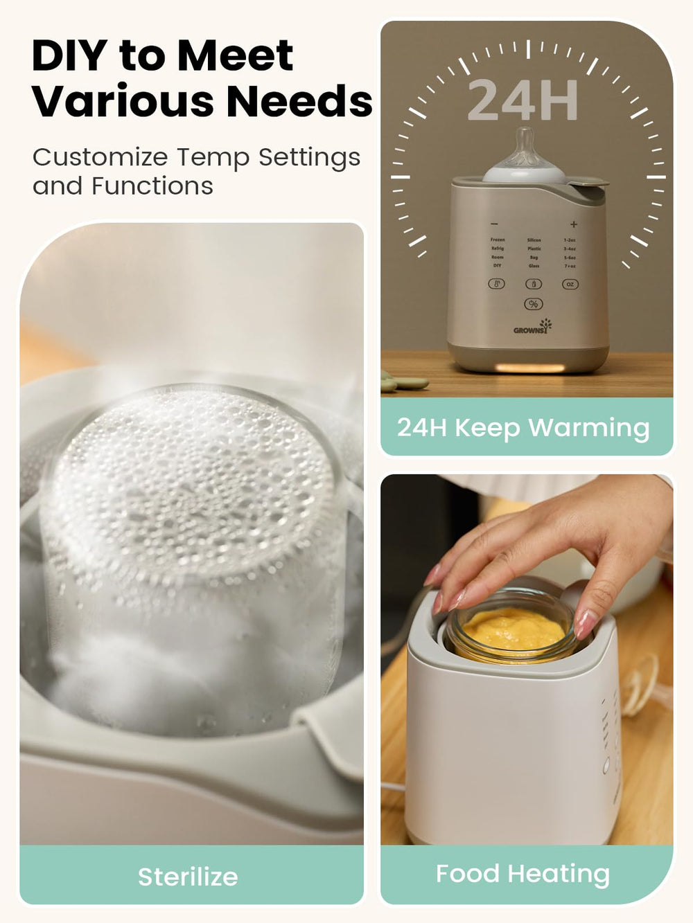GROWNSY Bottle Warmer quick warming in 3-5 minutes for faster feeds
