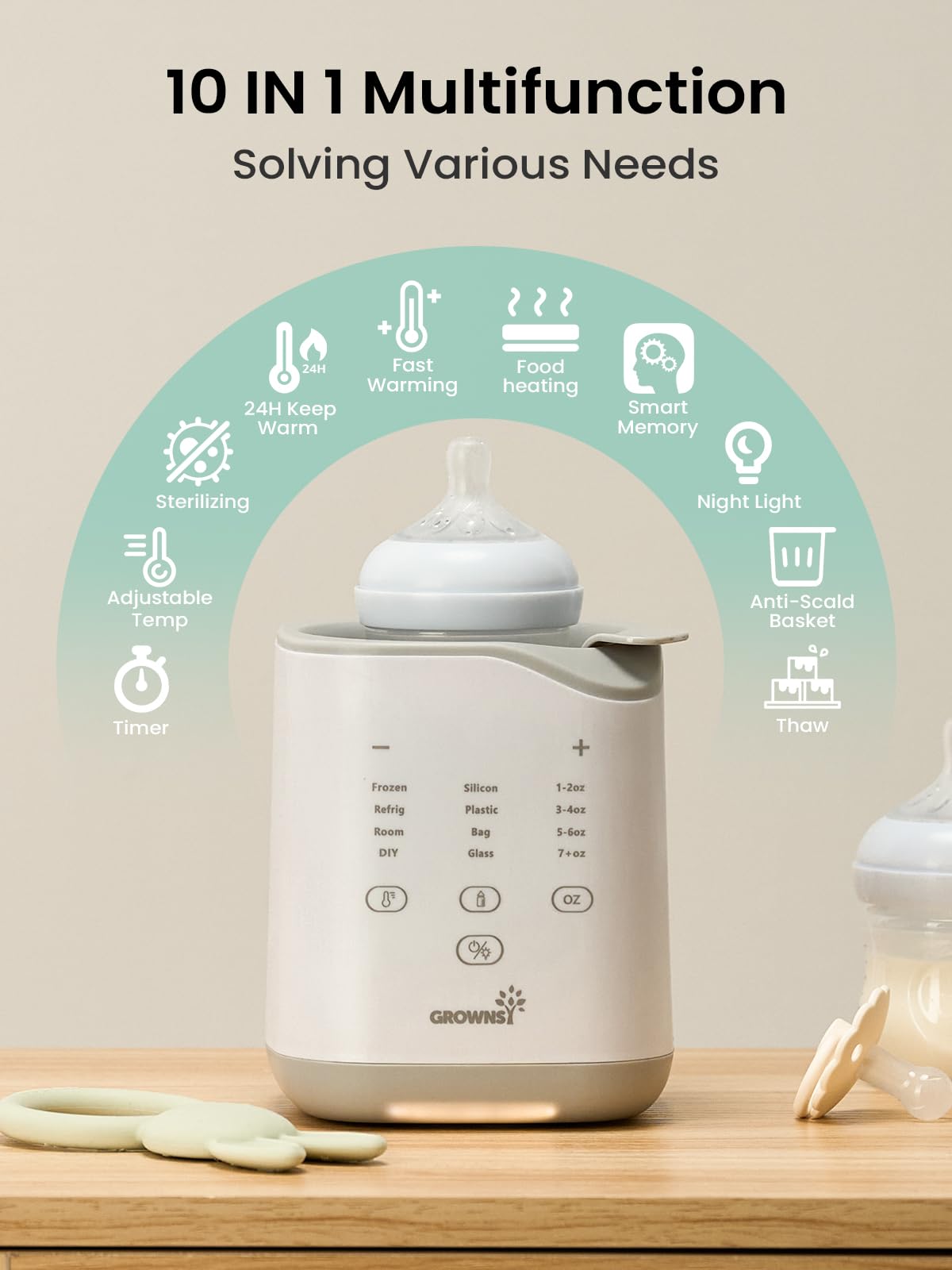GROWNSY Bottle Warmer water bath system provides gentle, even heating for milk