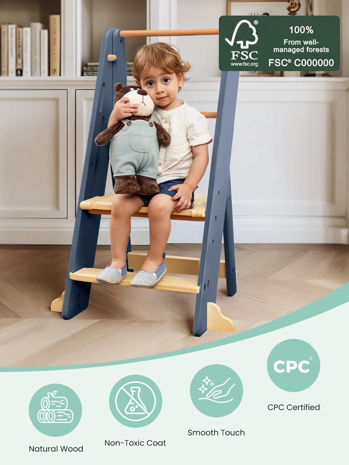 GROWNSY stool folds flat for compact wall storage