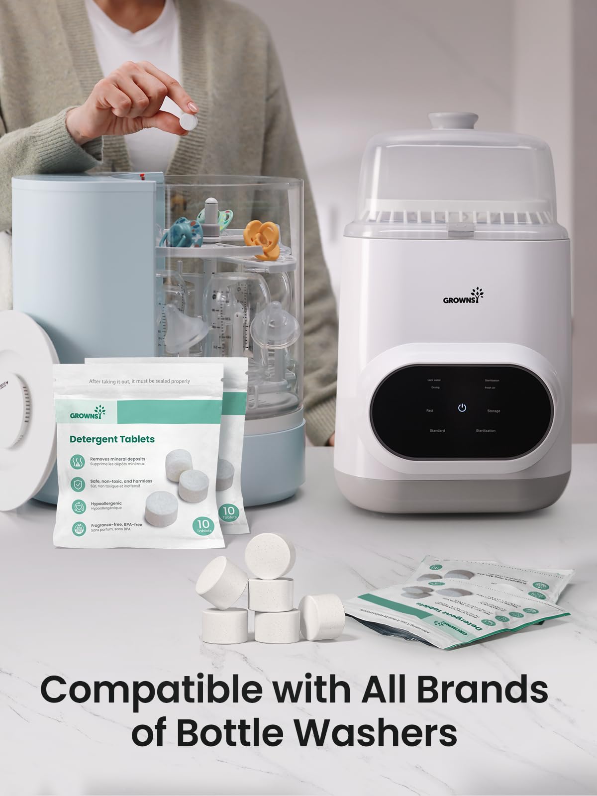 GROWNSY detergent tablets clean pump parts and feeding accessories efficiently