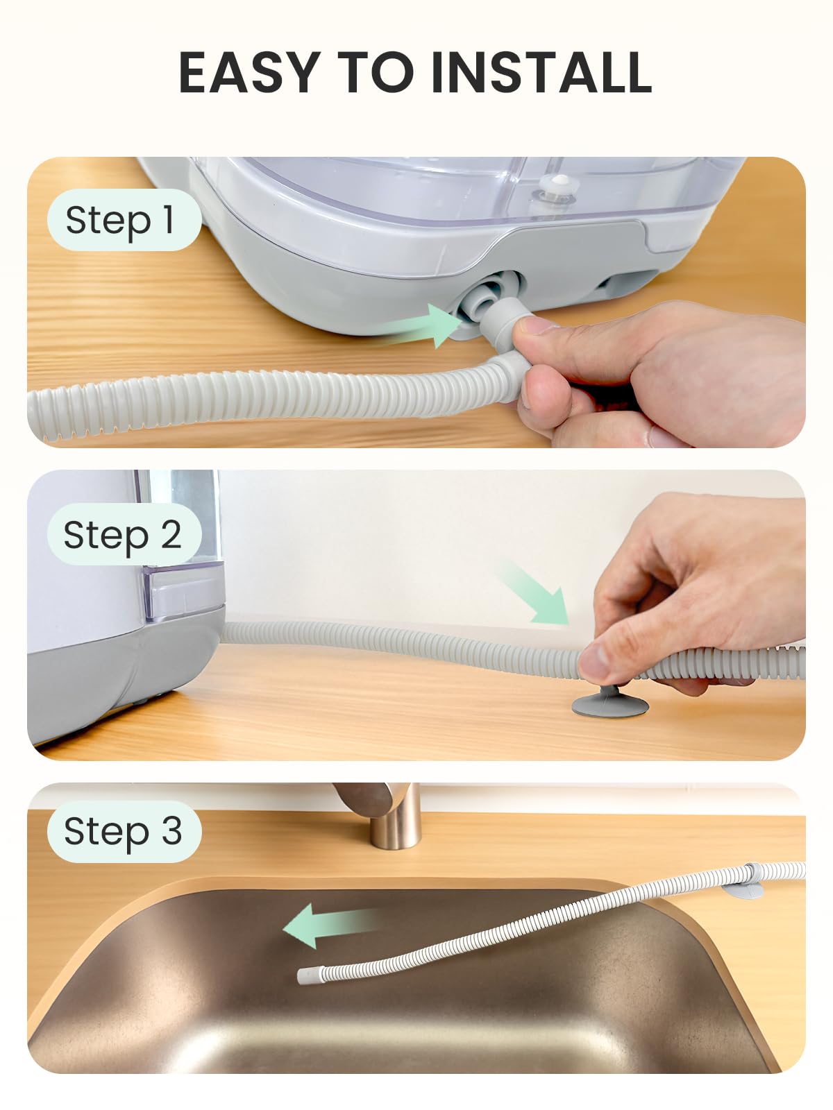 GROWNSY drain hose flexible installation for precise positioning.