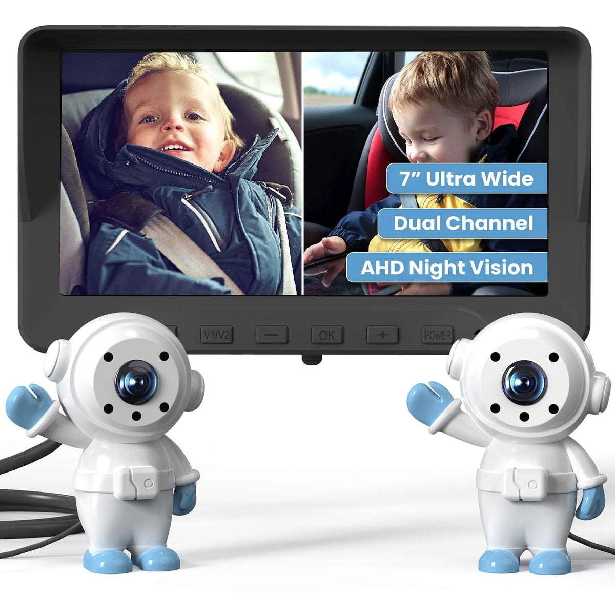 GROWNSY dual-car-camera-baby-monitor-7-inch offers clear dual-view for two kids on the road