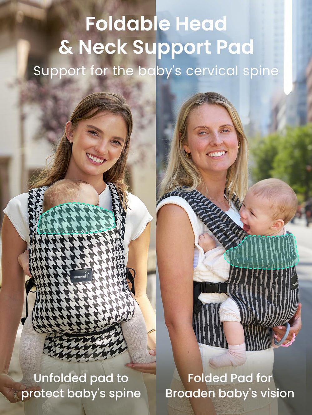 GROWNSY EVA waist support and X-shaped back distribute weight evenly for comfort.