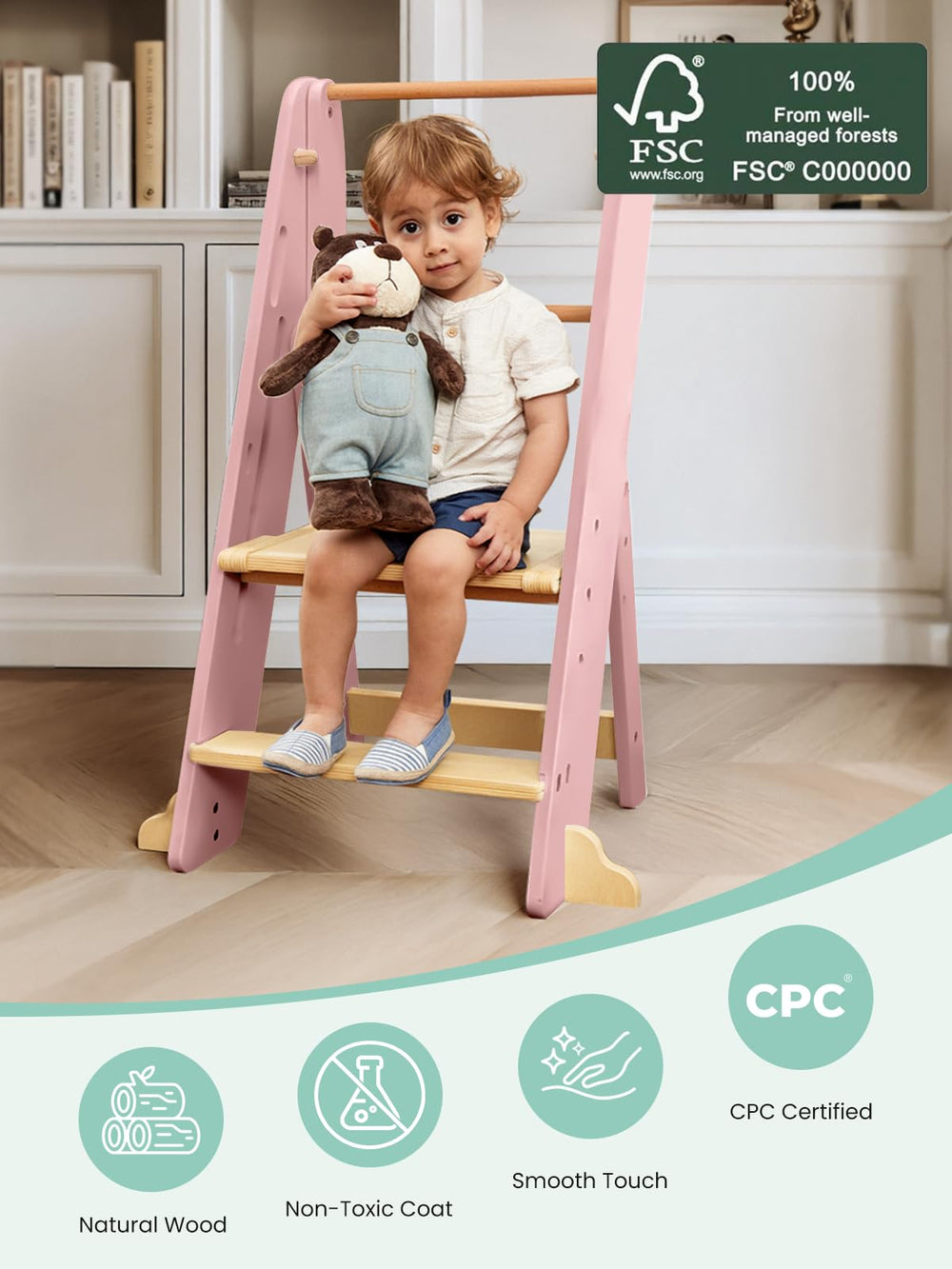 GROWNSY Foldable Step Stool in-use at sink for easy washing.