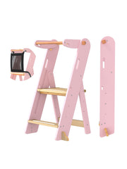 GROWNSY Foldable Step Stool pink front view helps toddlers reach sinks safely.