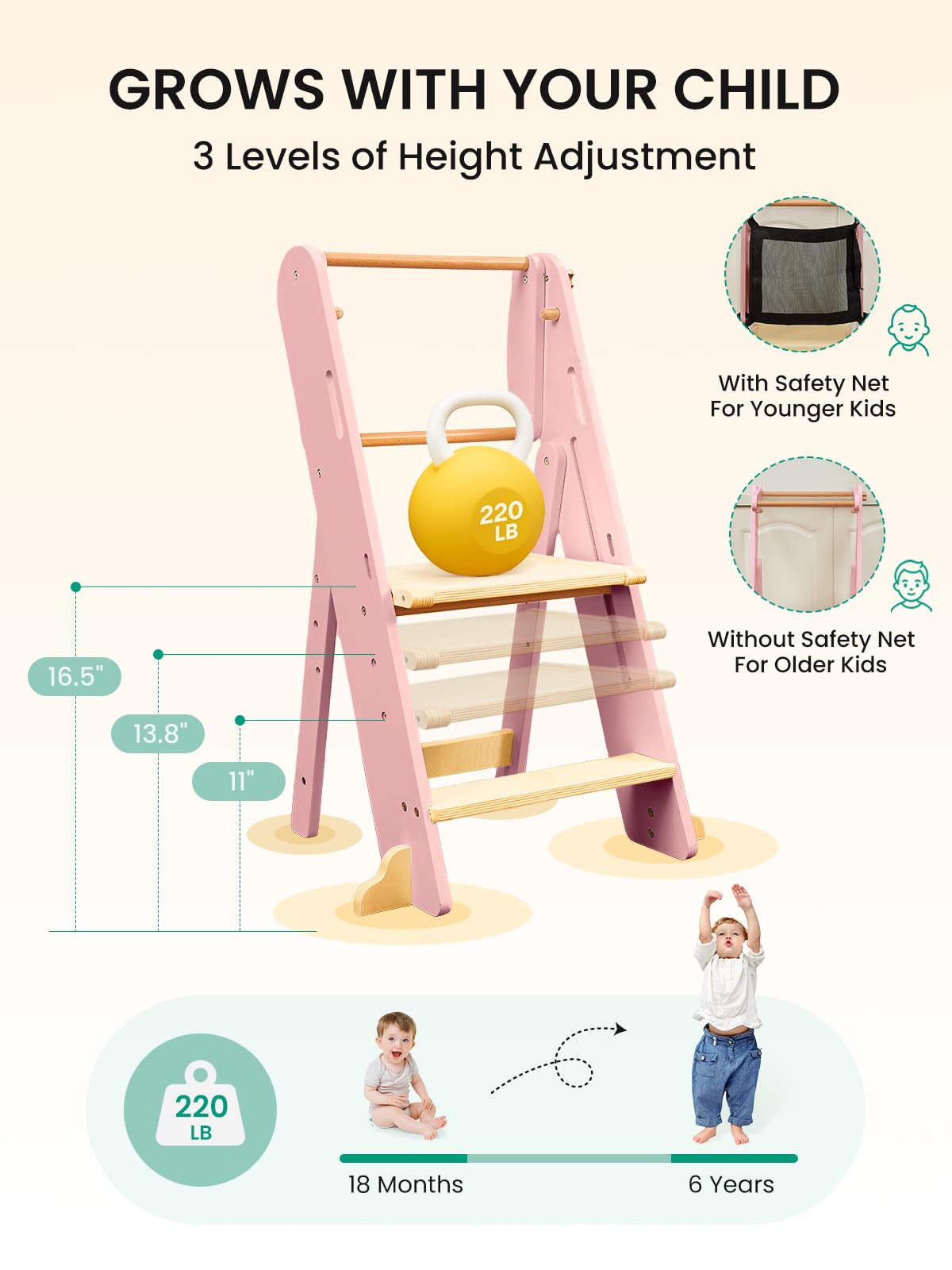 GROWNSY stool’s anti-slip pads provide stable footing on tile floors.