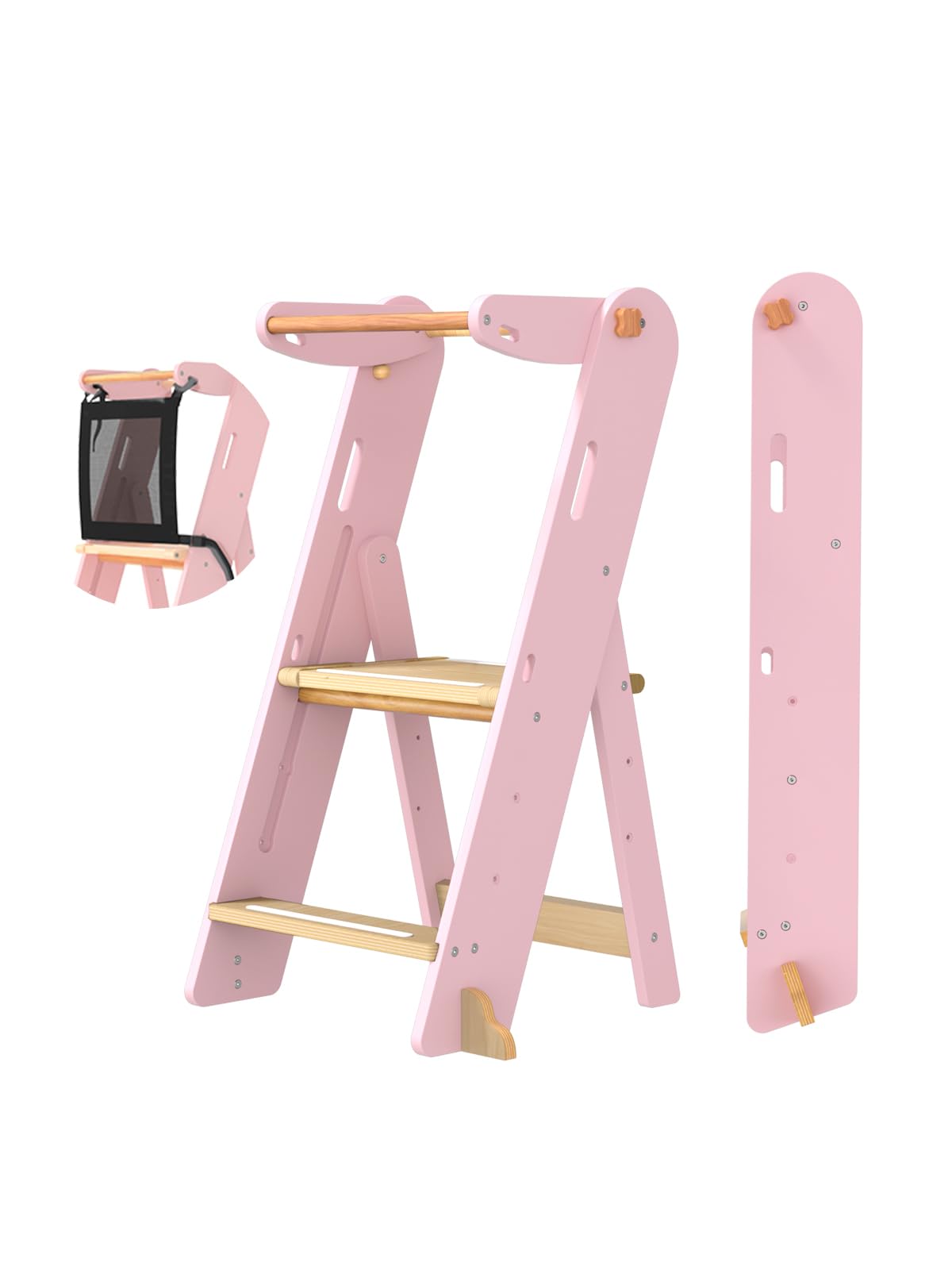 GROWNSY foldable toddler tower folded for space-saving storage.