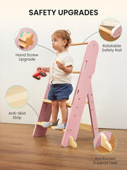 GROWNSY foldable stool with safety net ensures secure play beside the sink.