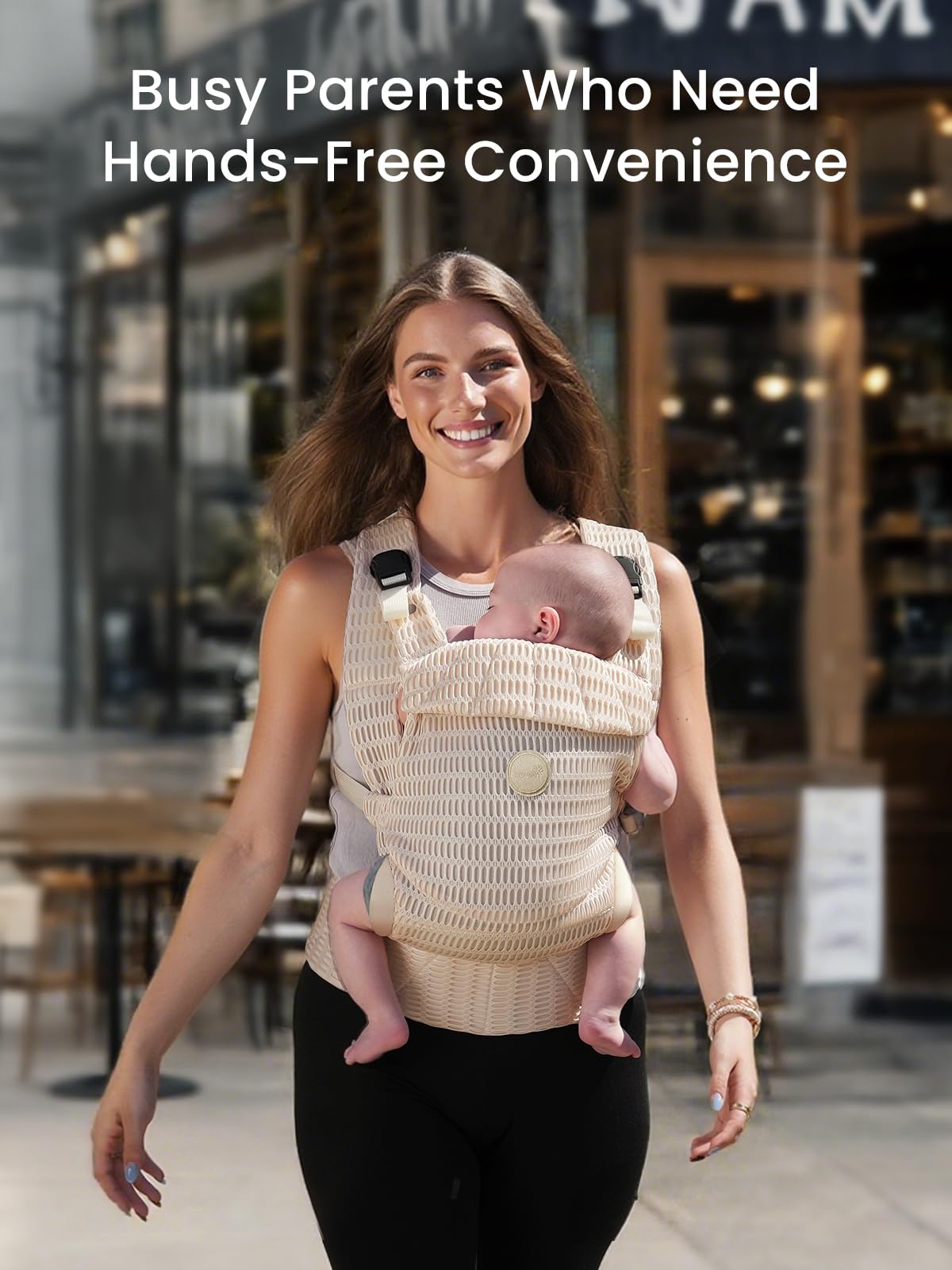 Grownsy hands-free activity carry enables chores or outings with baby close.