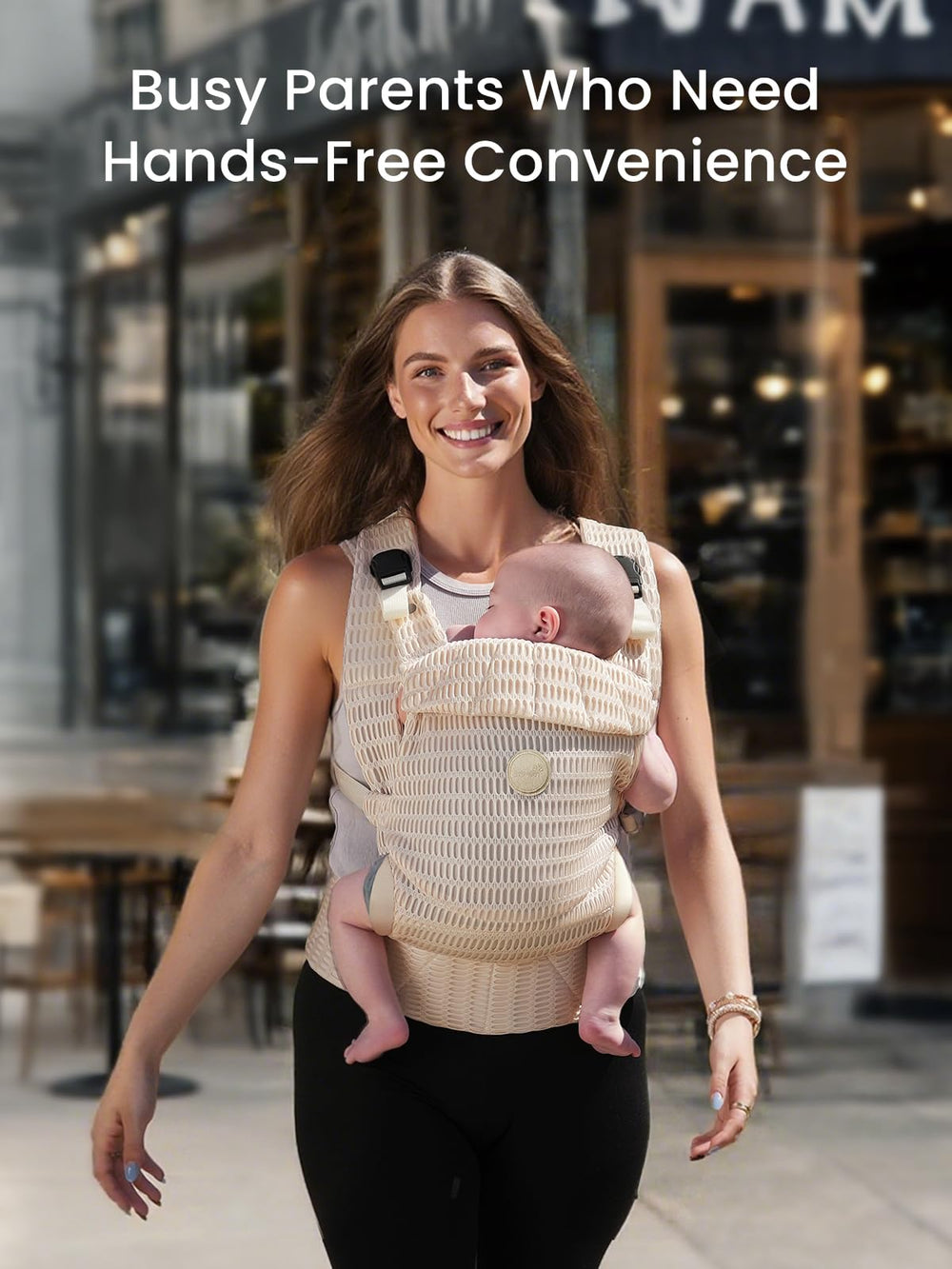 Grownsy hands-free activity carry enables chores or outings with baby close.