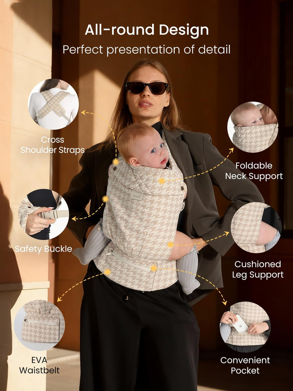 GROWNSY hands-free carrier enables convenient, secure babywear during daily tasks.