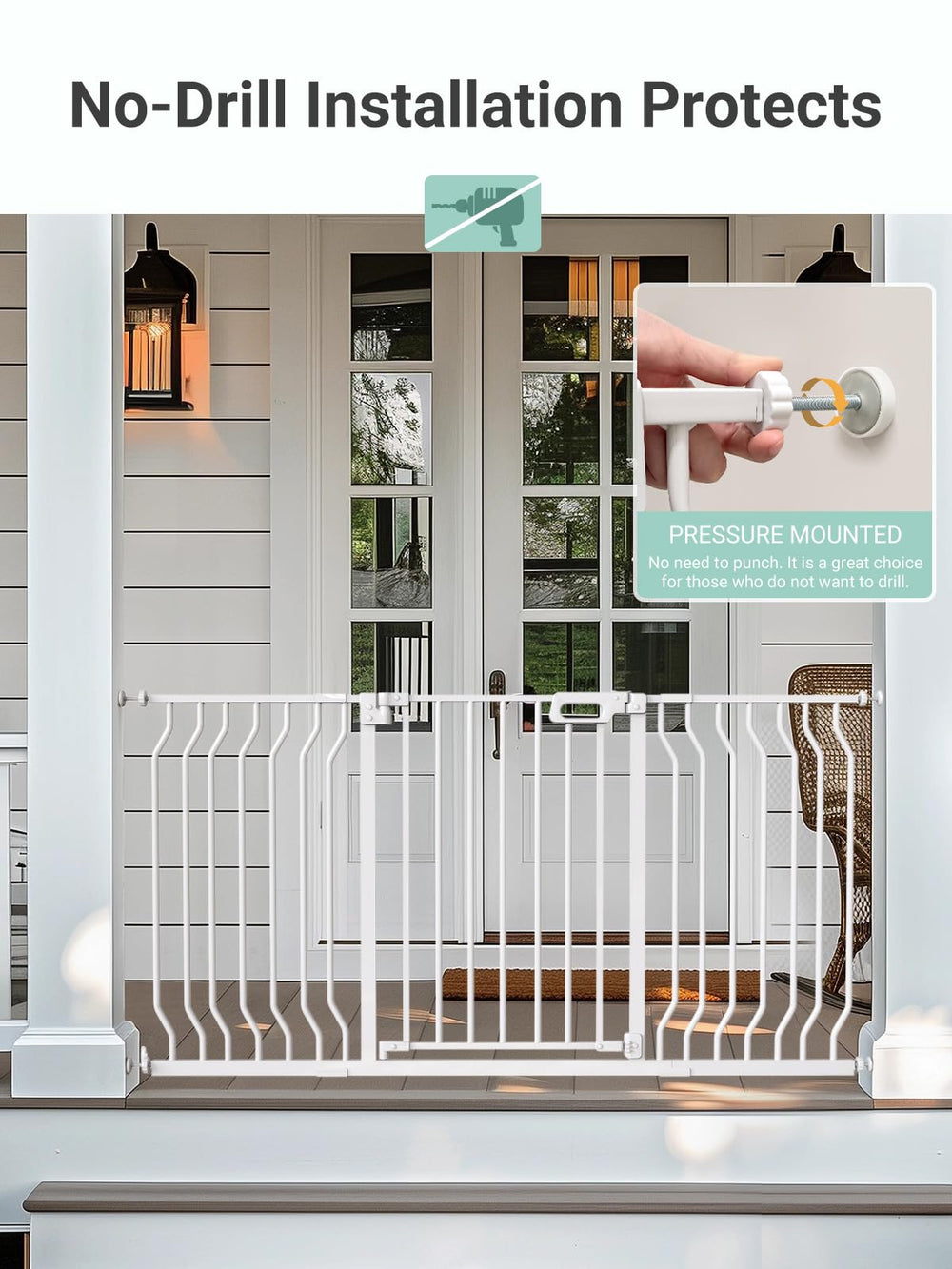 GROWNSY Mom's Choice gate displays 180-degree swing and auto-close for convenience.