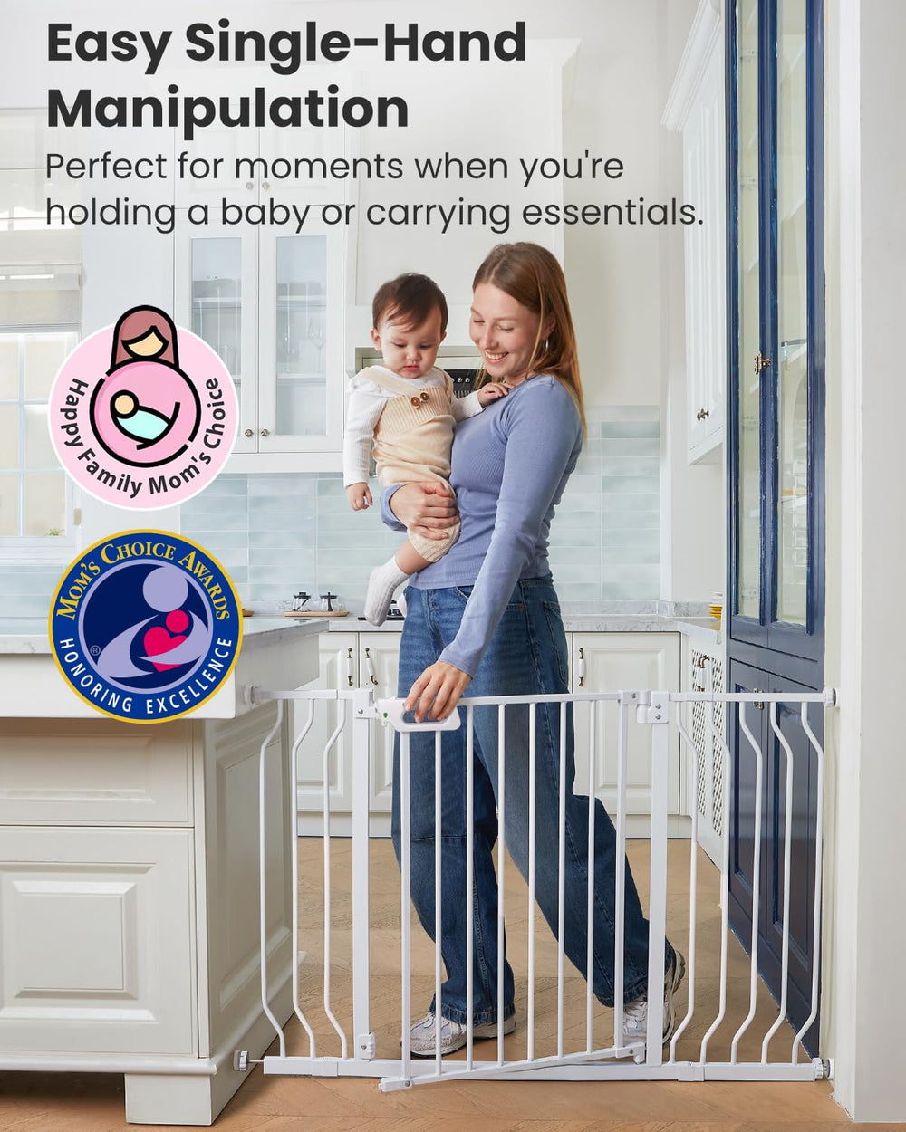 Grownsy Mom's Choice Baby Gate with wall cups installation for stair stability