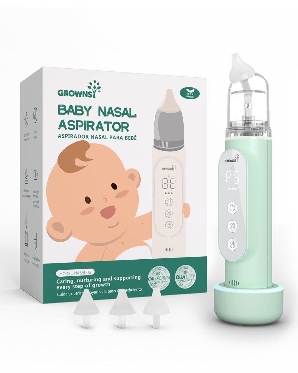 GROWNSY nasal aspirator for baby in compact form enabling gentle nasal care