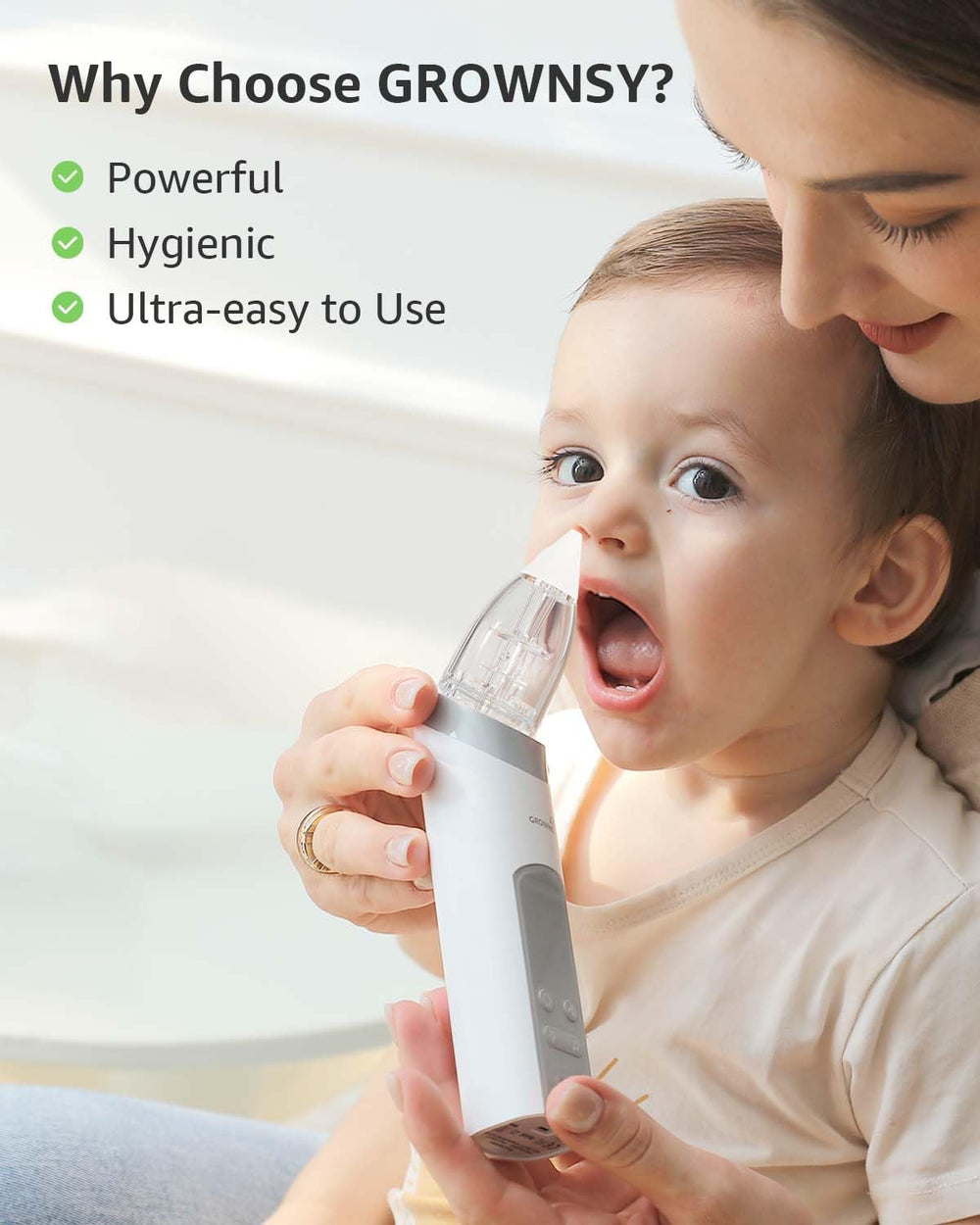 GROWNSY light and music features to calm babies during cleansing.
