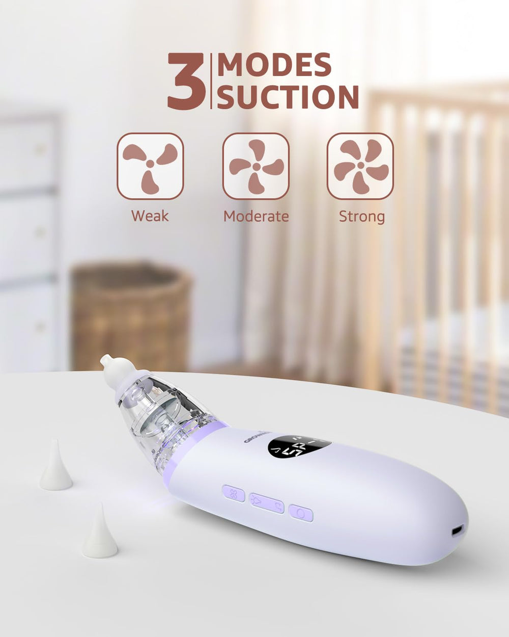 GROWNSY Nasal Aspirator side view demonstrates compact, ergonomic grip for parents.
