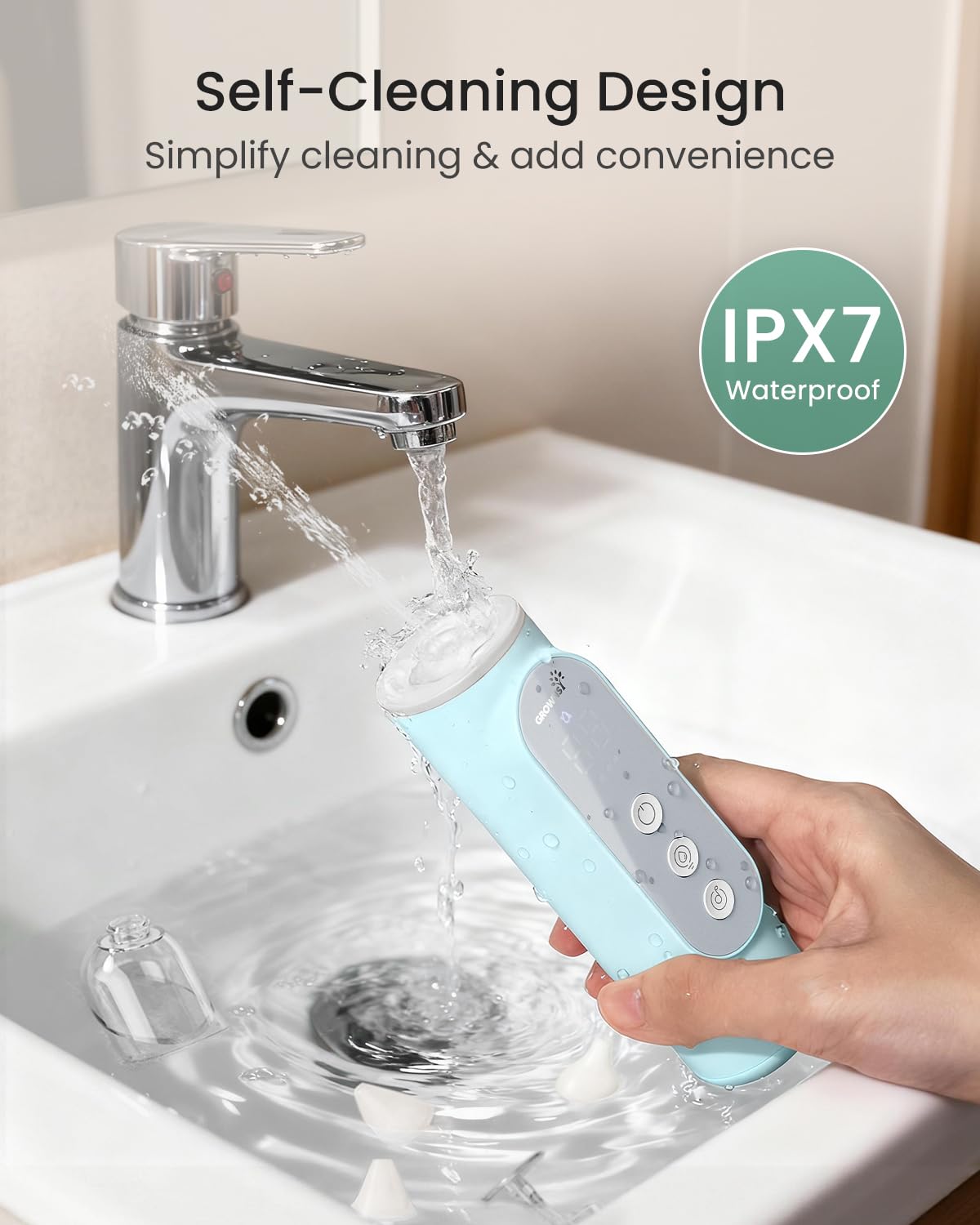 Grownsy nasal aspirator charges via Type-C and includes a storage base.