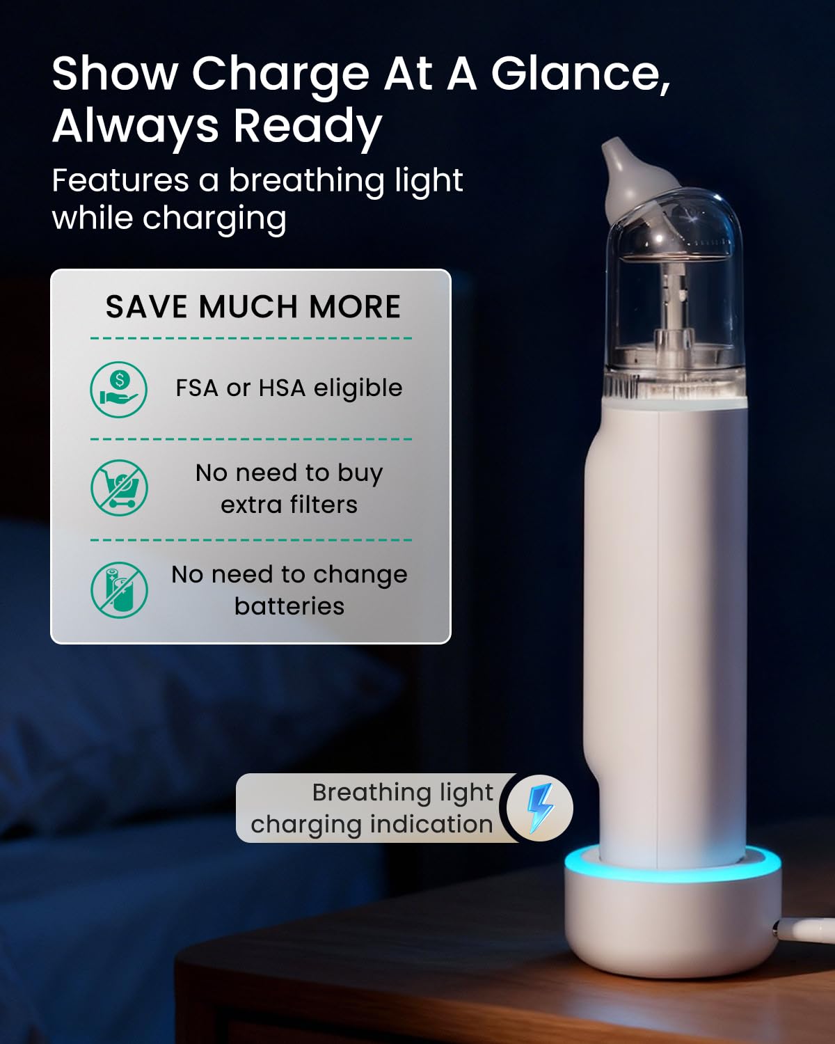 GROWNSY nasal aspirator Type C charging base included for quick power