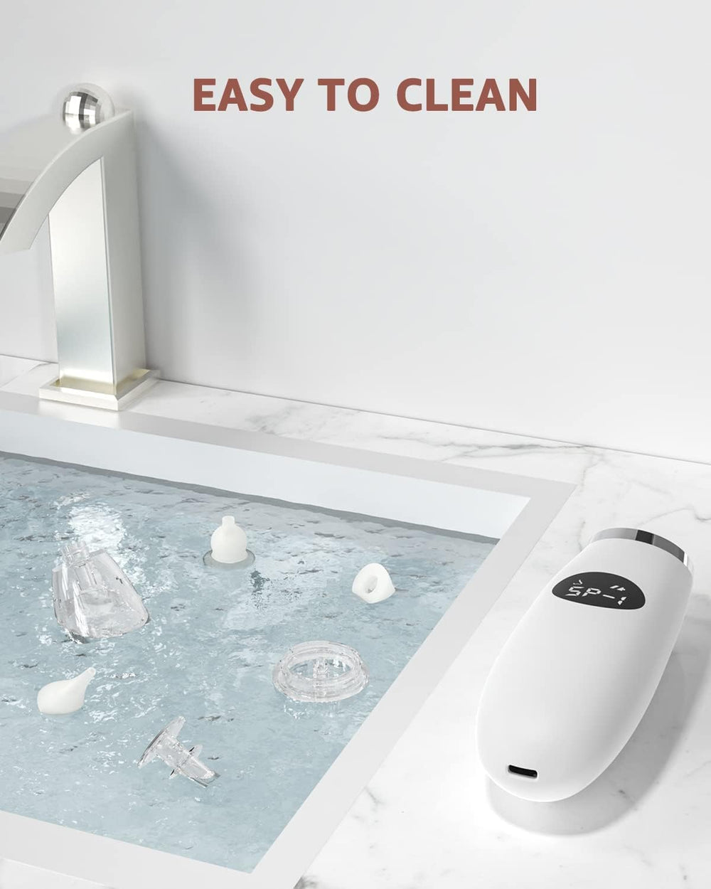 GROWNSY nasal aspirator white in-use scene shows parent comfort during nose care.