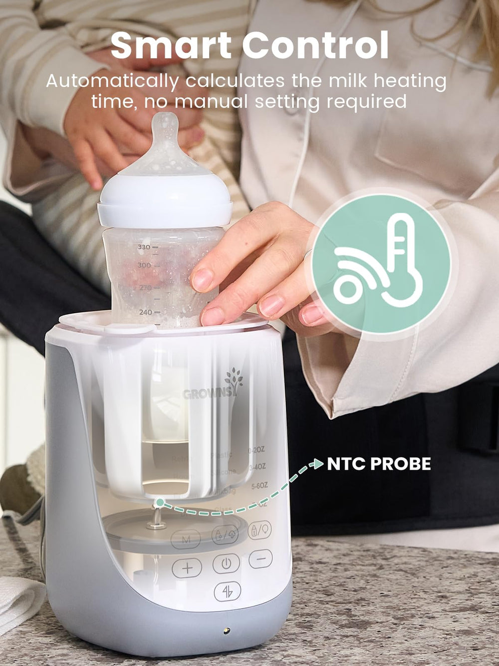 GrownsY Nutri Bottle Warmer night light guides nighttime feeding sessions