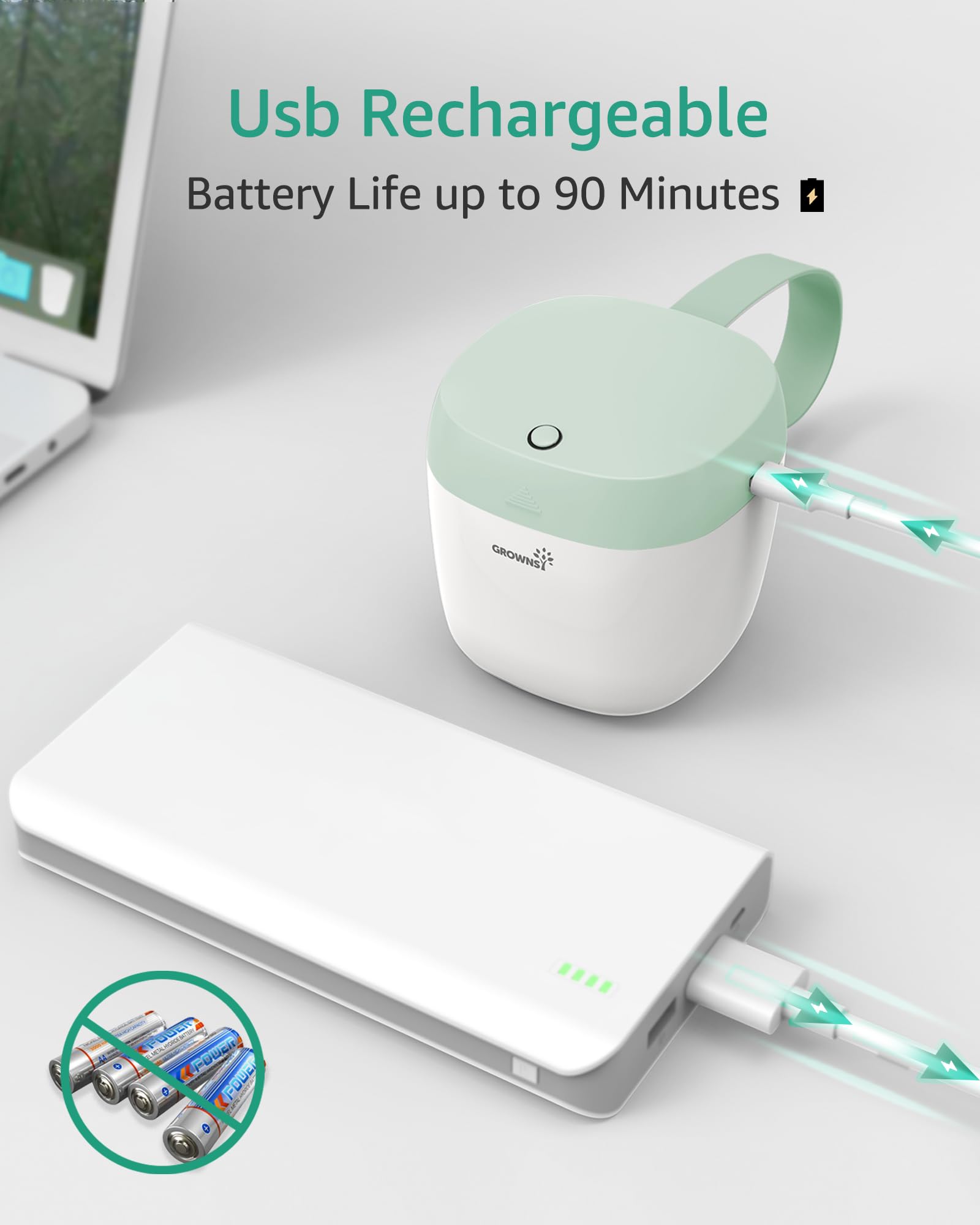 GROWNSY Pacifier Sanitizer Green lid open showing dual-use design for cleaning.
