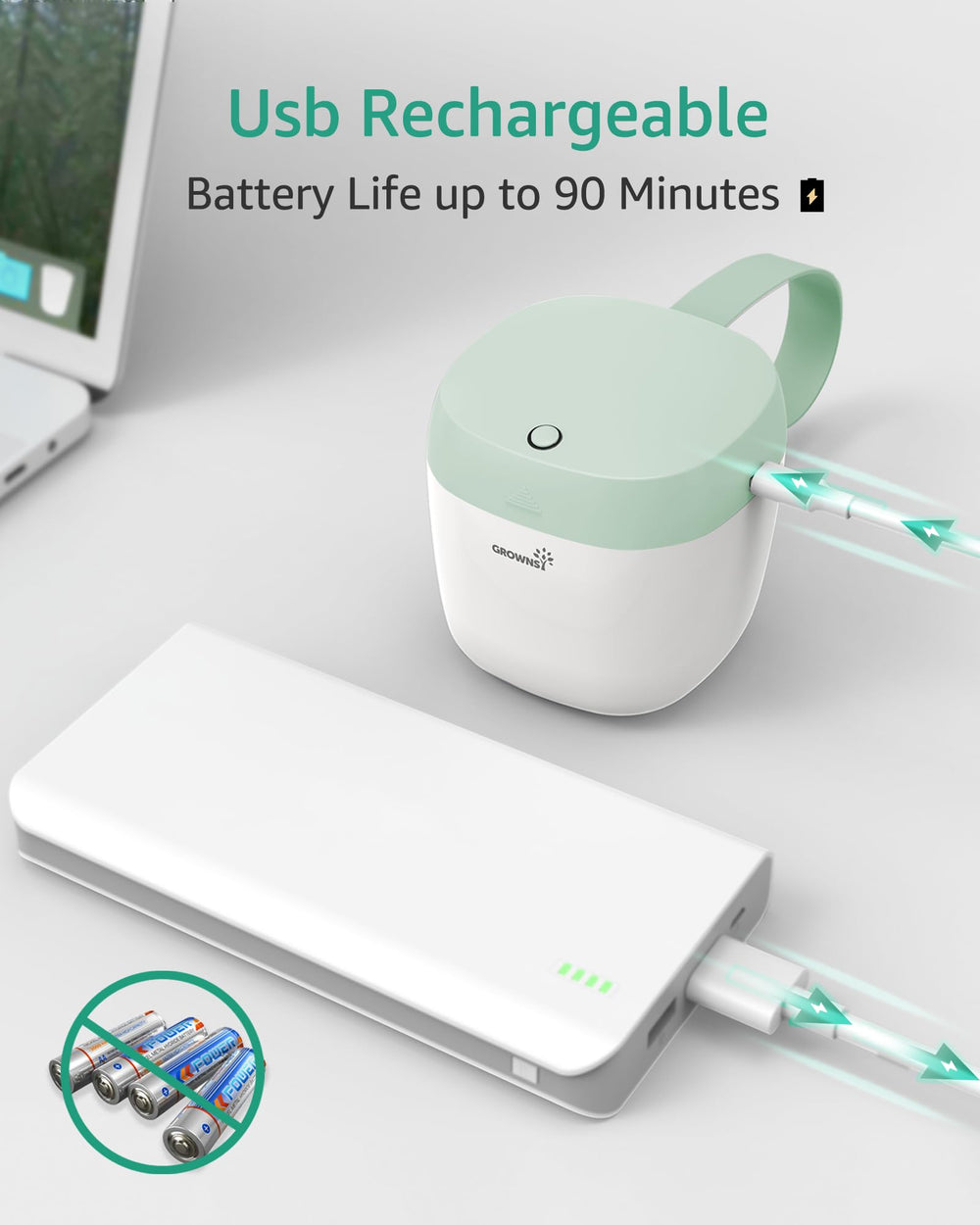 GROWNSY Pacifier Sanitizer Green lid open showing dual-use design for cleaning.