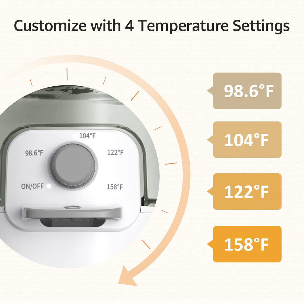 GROWNSY precise-temperature control dispenses at 98.6°F, 104°F, 122°F, 158°F for safe formula.