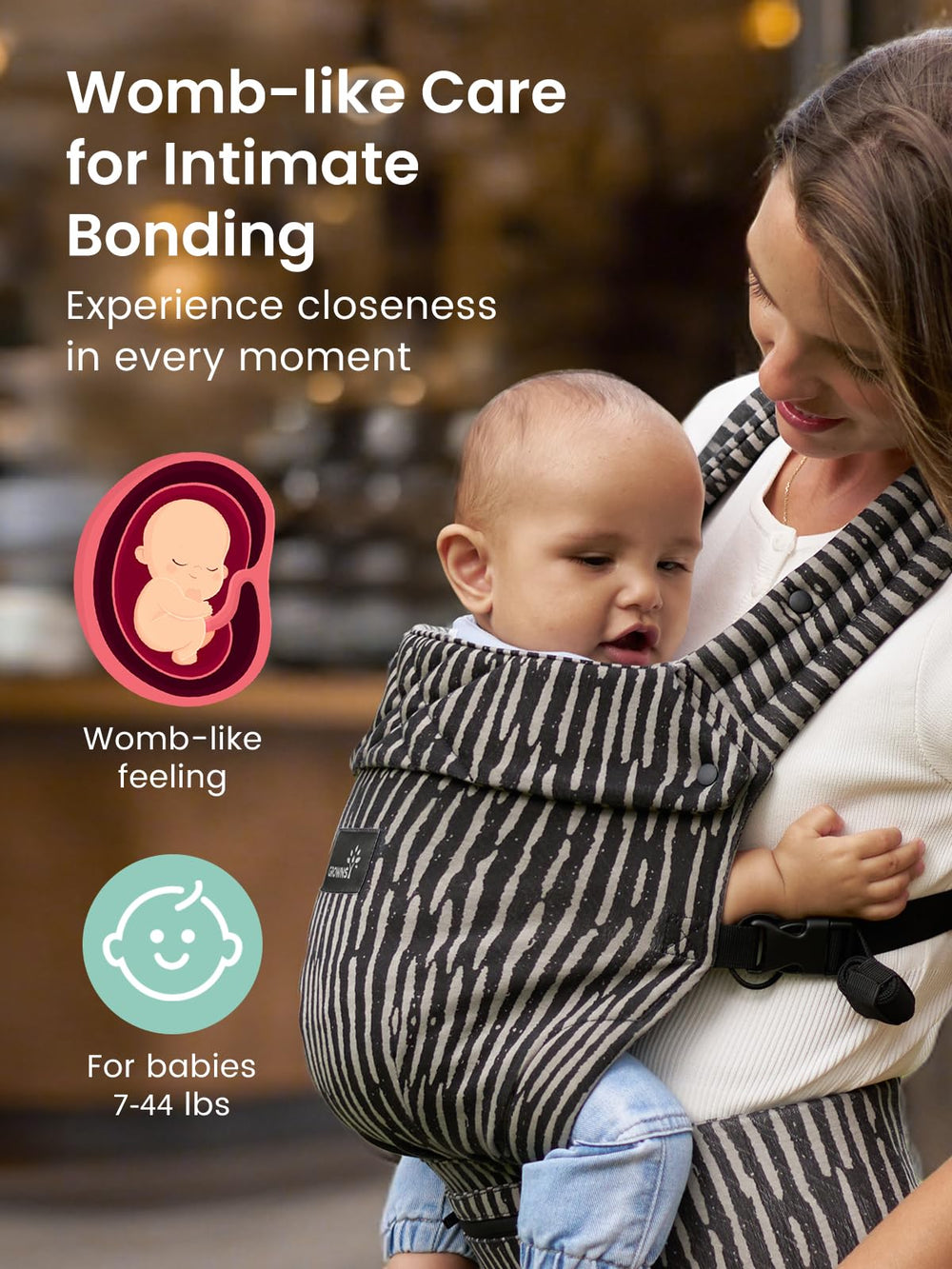 GROWNSY soft breathable fabric infant carrier keeps delicate skin comfortable and cozy.