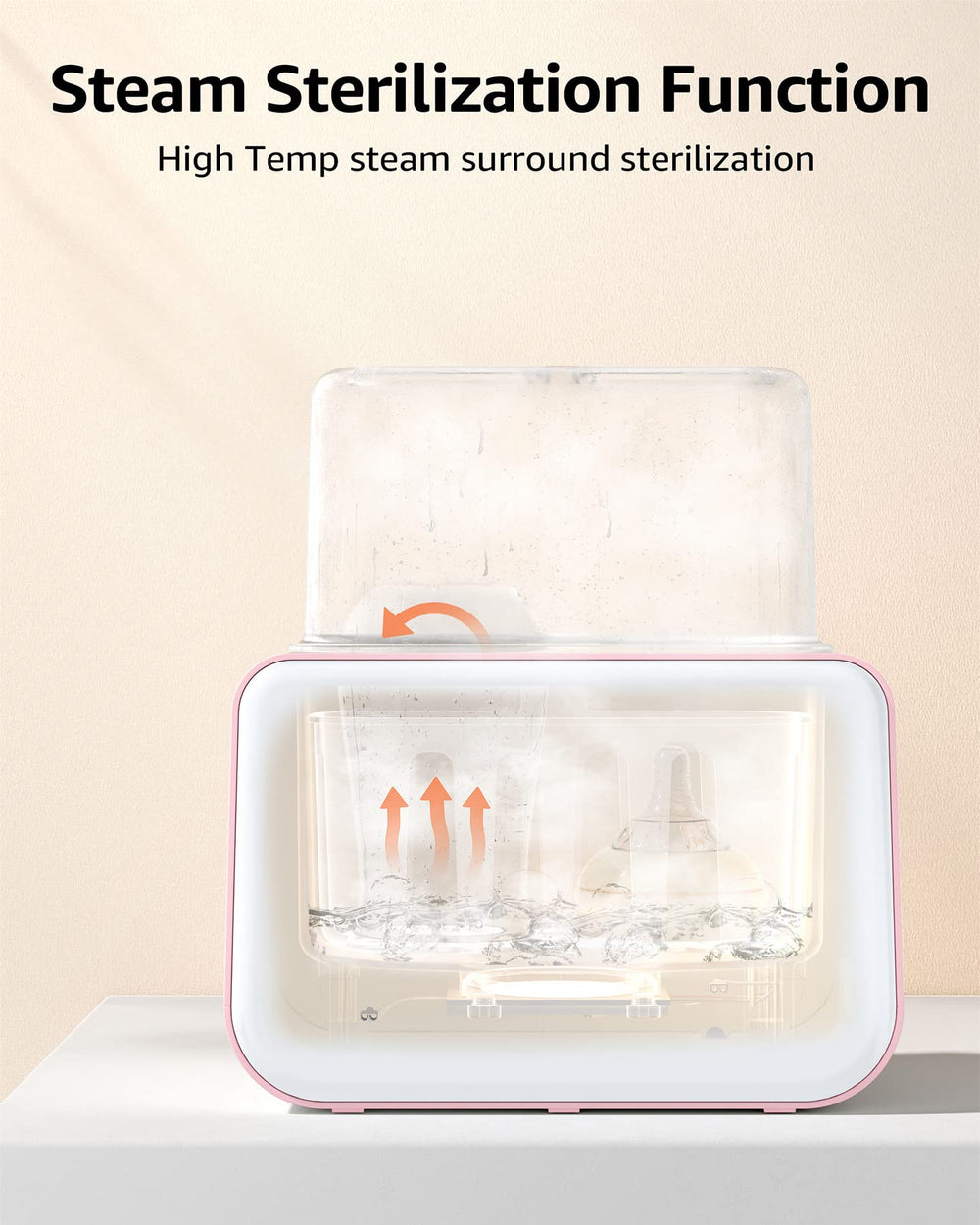 Grownsy steam sterilization function for bottle cleaning