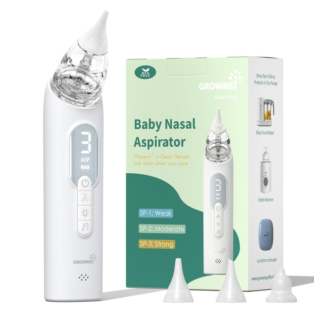 Growns y Upgrade Nasal Aspirator front view showing compact ergonomic design for one-handed use.