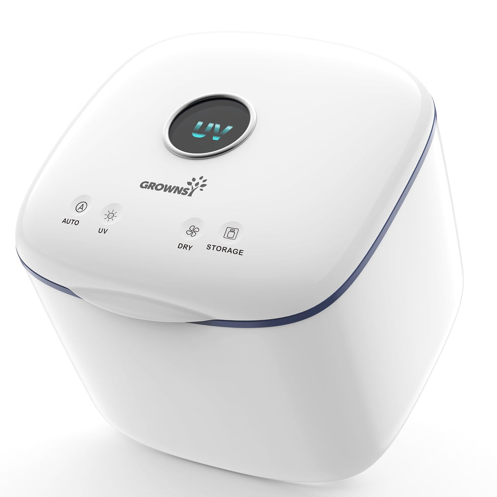 GROWNSY UV Sanitizer Dryer front view shows compact family-friendly design for quick sanitizing
