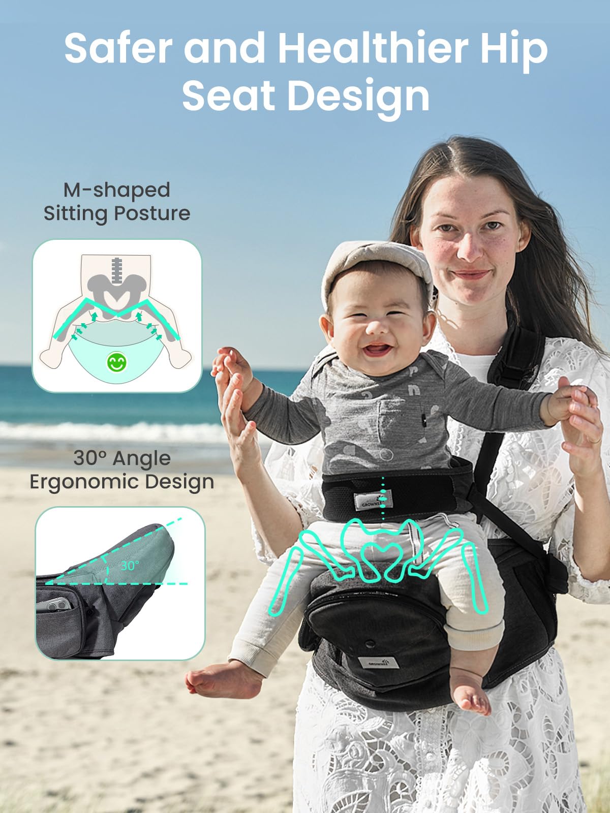 Grownsy wide waistband and padding distribute weight for comfortable wear
