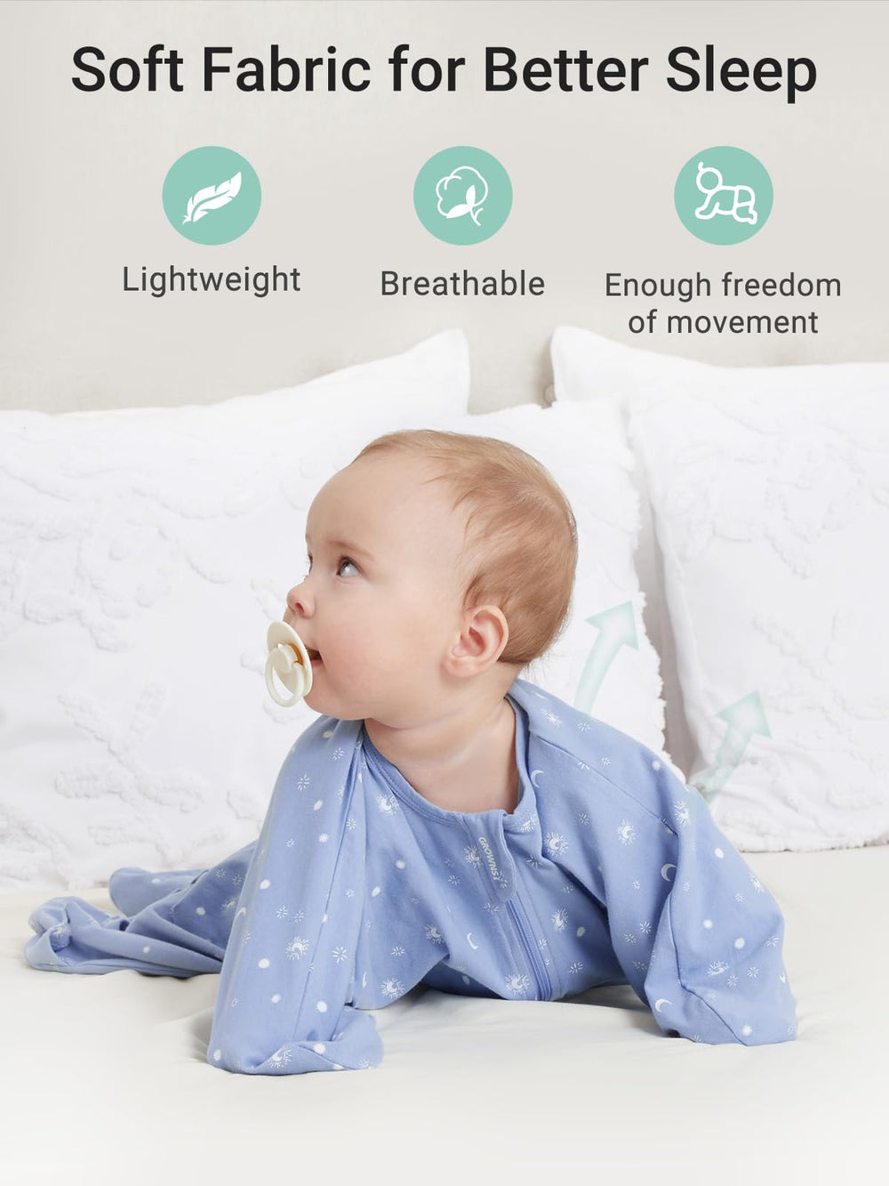 Grownsy zipper guard protects delicate skin during nighttime diaper changes.