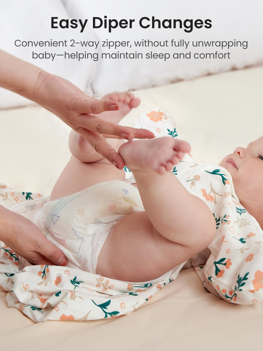 GROWNSY zipper-safety guard reduces accidental openings during changes.