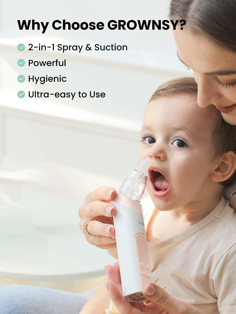Grownsynasal-aspirator-pink anti-backflow feature adds safety during use