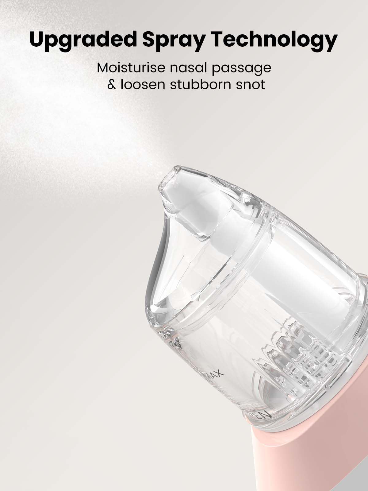 Grownsynasal-aspirator-pink suction function highlights quick booger removal