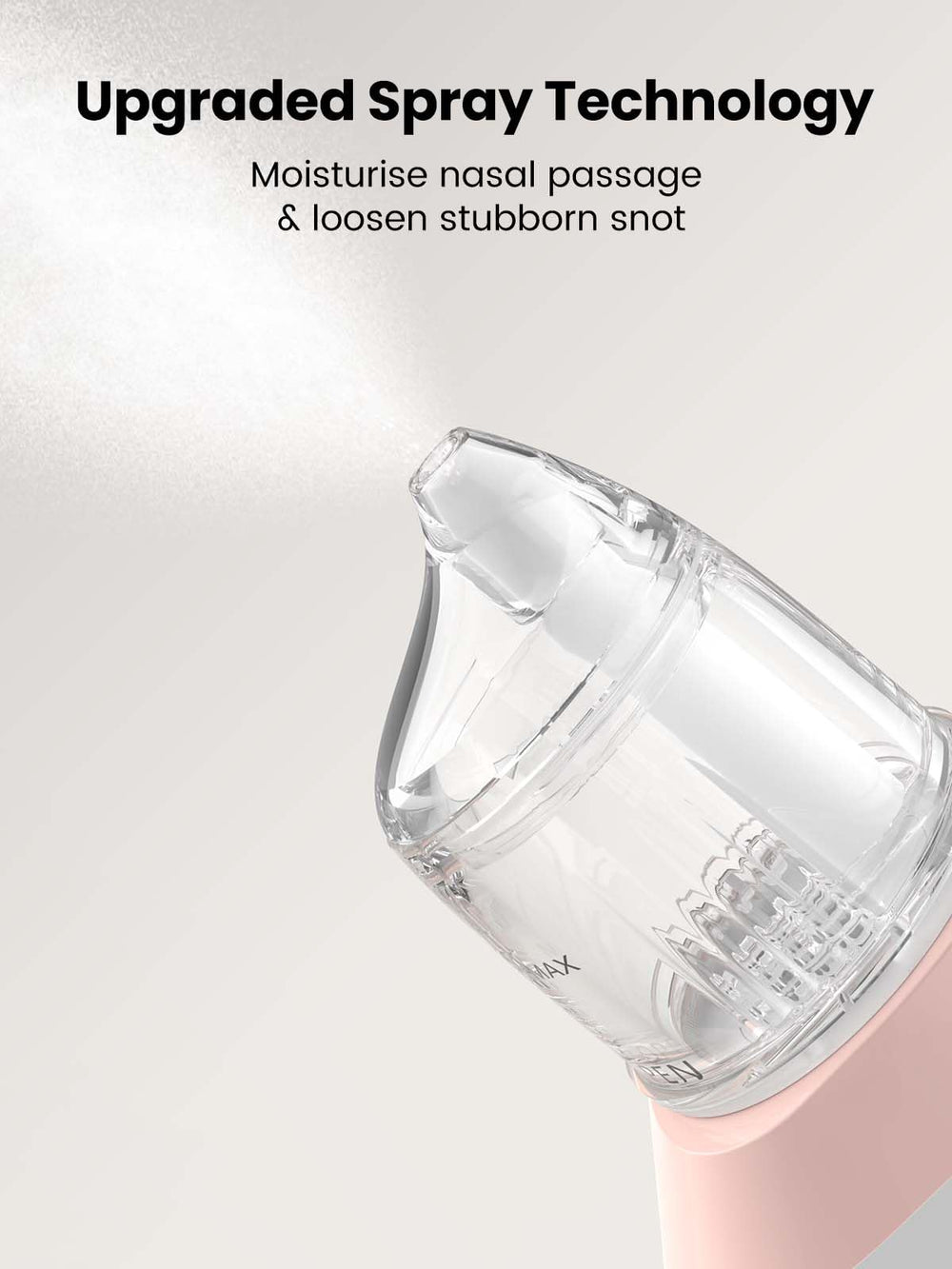 Grownsynasal-aspirator-pink suction function highlights quick booger removal