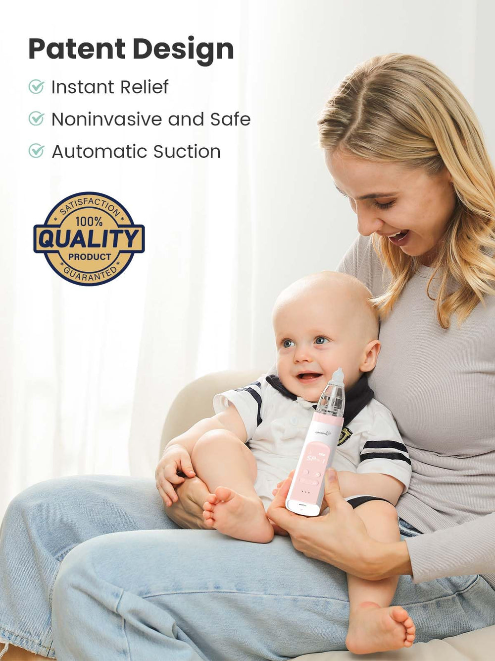 Grownsynasal-aspirator-pink usb-c charging supports long use between charges