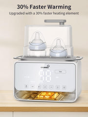 GROWNSY steam mode close-up illustrating fast, even milk warming.