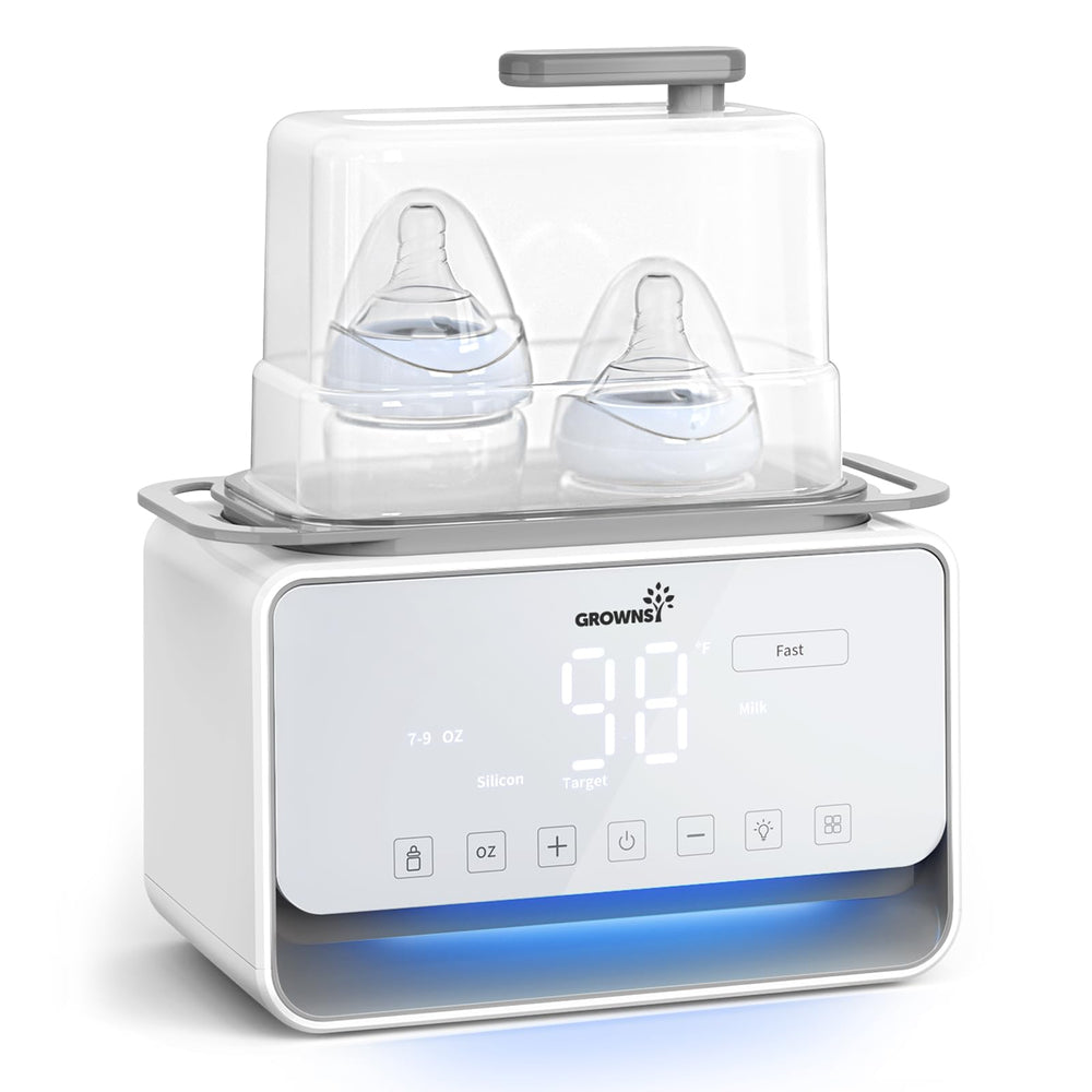 GROWNSY fast baby bottle warmer front view showing compact, quick-heat design.