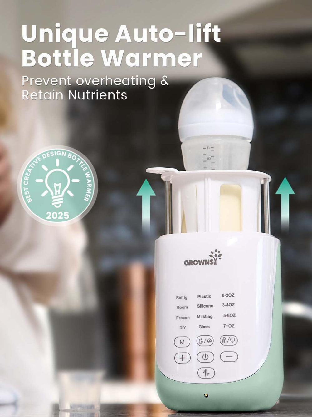 GROWNSY Nutri Auto-Lift in action lifting bottle after heating