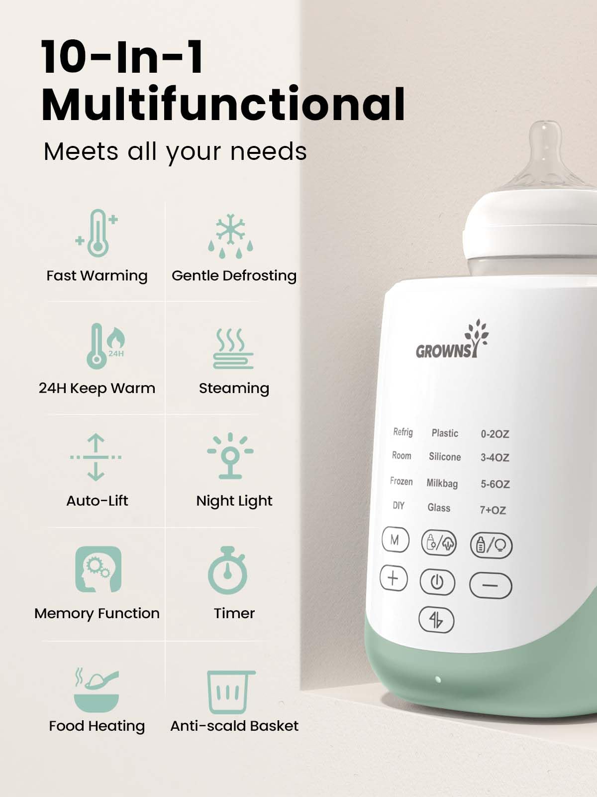 GROWNSY Nutri Defrost mode safely thawing milk
