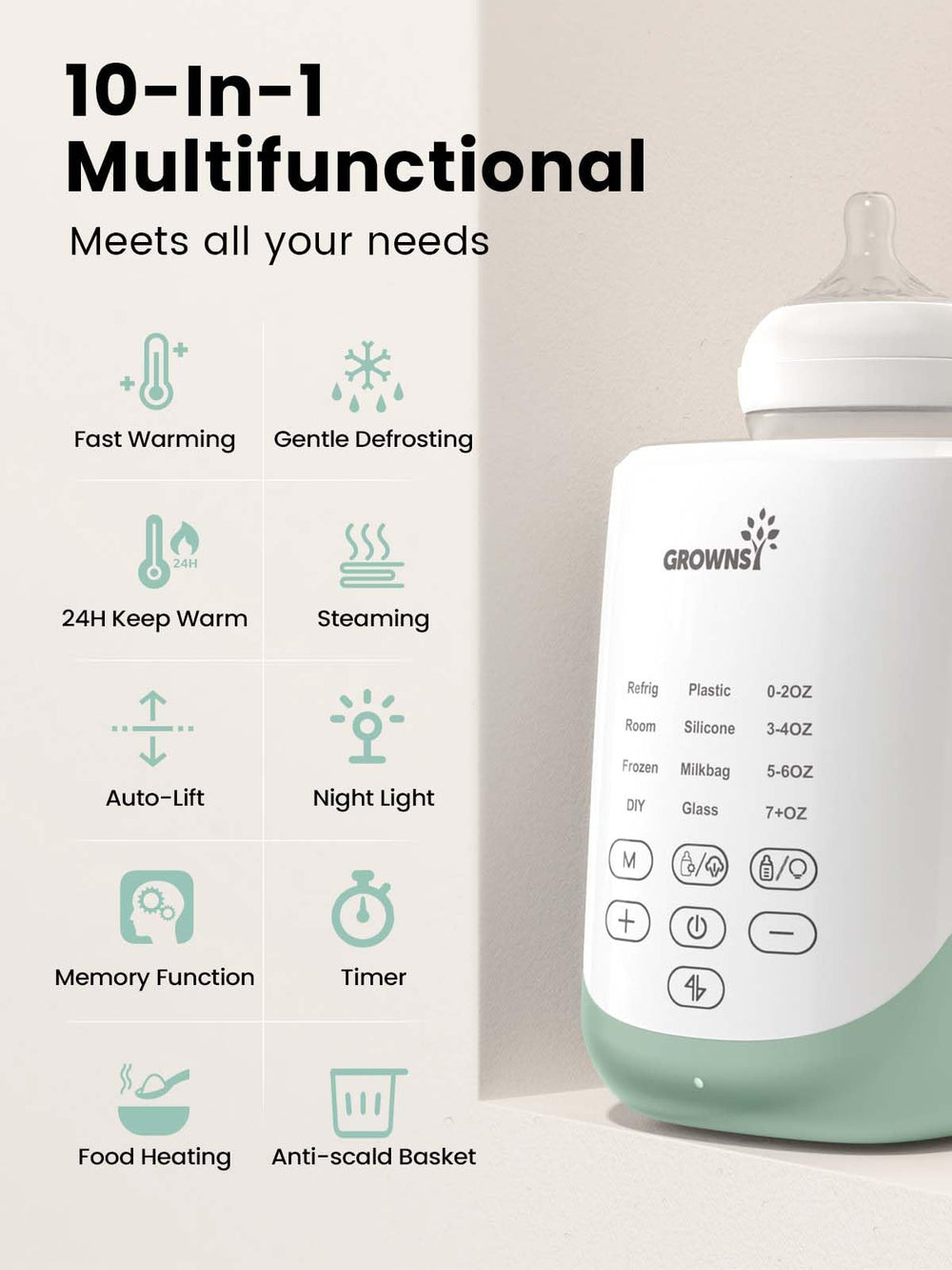 GROWNSY Nutri Defrost mode safely thawing milk