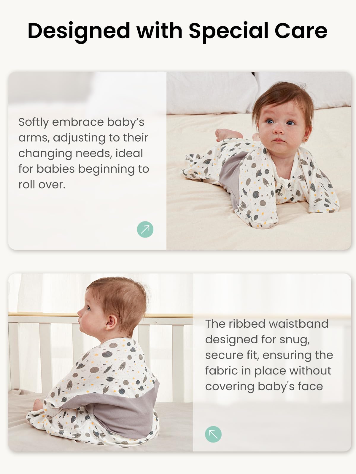 GROWNSY dual-zipper access enables quick diaper changes without waking baby