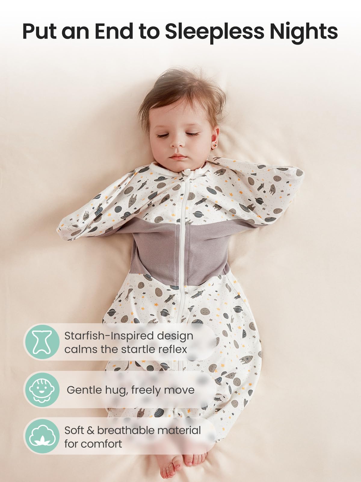 GROWNSY swaddle foot-button detail shows soft edges and foot freedom options