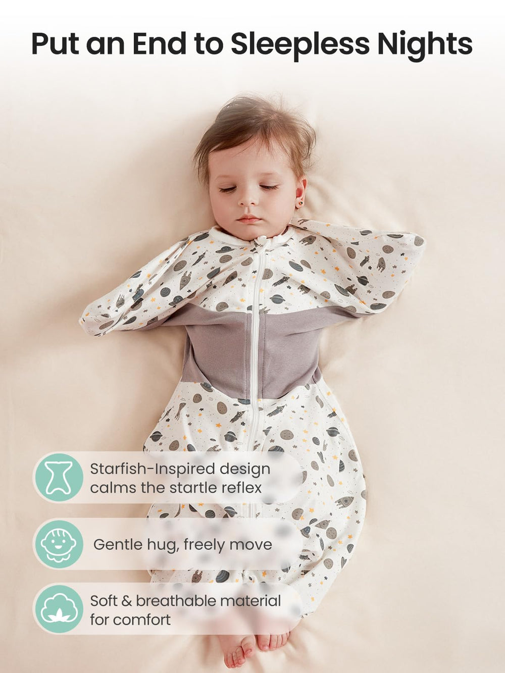 GROWNSY swaddle foot-button detail shows soft edges and foot freedom options